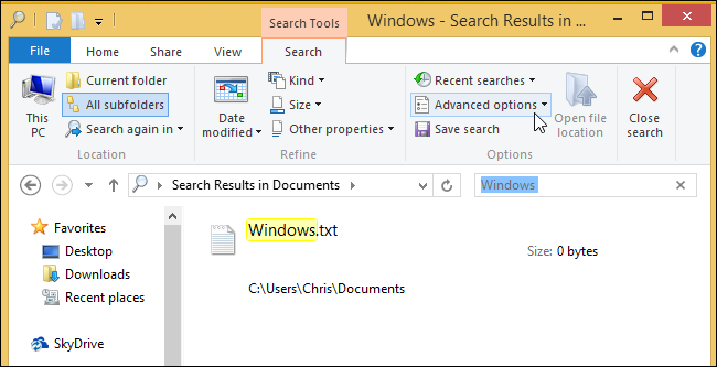 How to make advanced search in windows 10